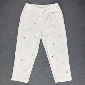 Drapers & Damons Pants Womens 16 White Embroidered Stretchy Elastic Waistband‎